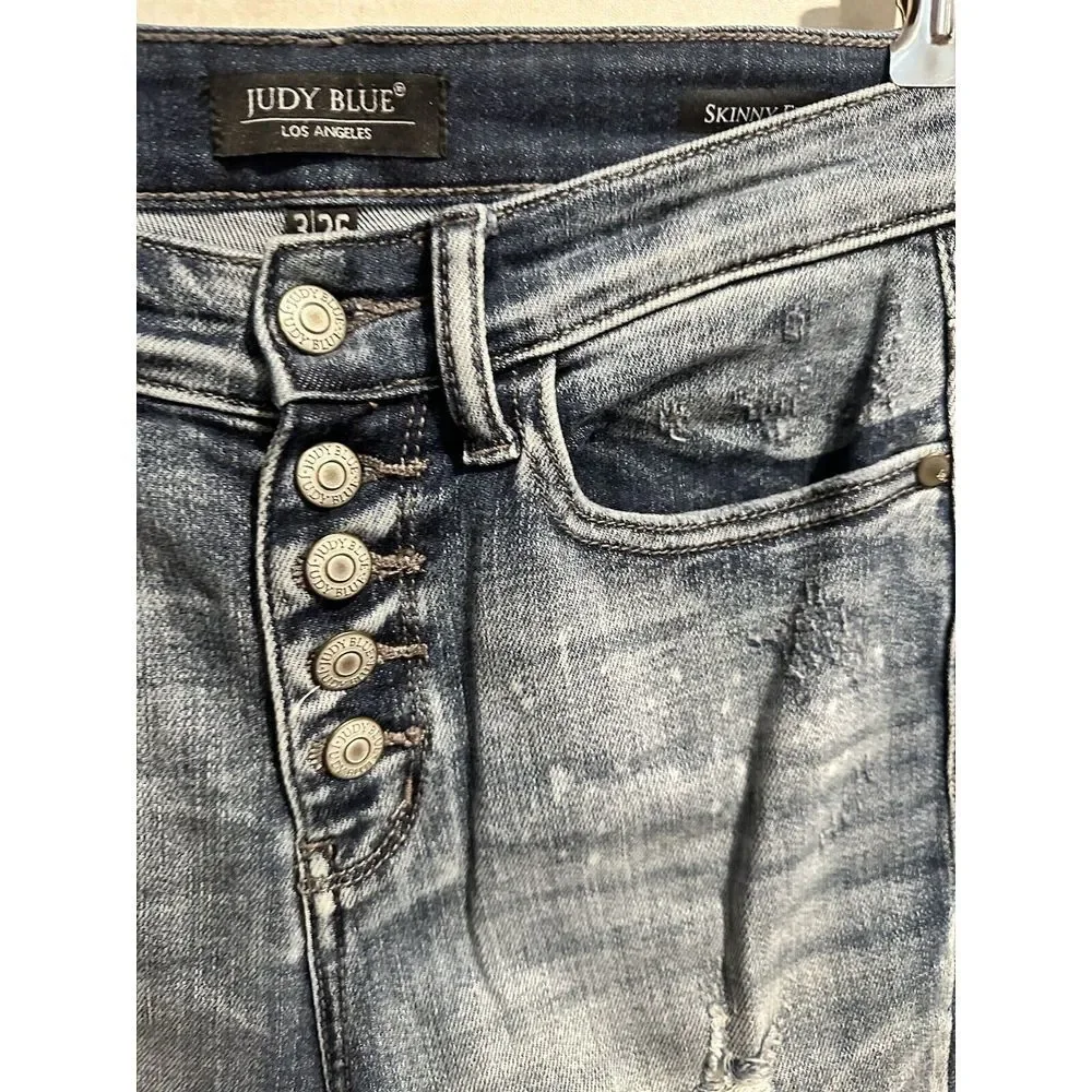 Judy Blue‎ Womens Jeans 3/26 Skinny Fit Distressed Button Fly Denim 30x27